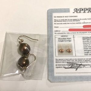 Earrings Chocolate Pearl Dangles. 14kt gold